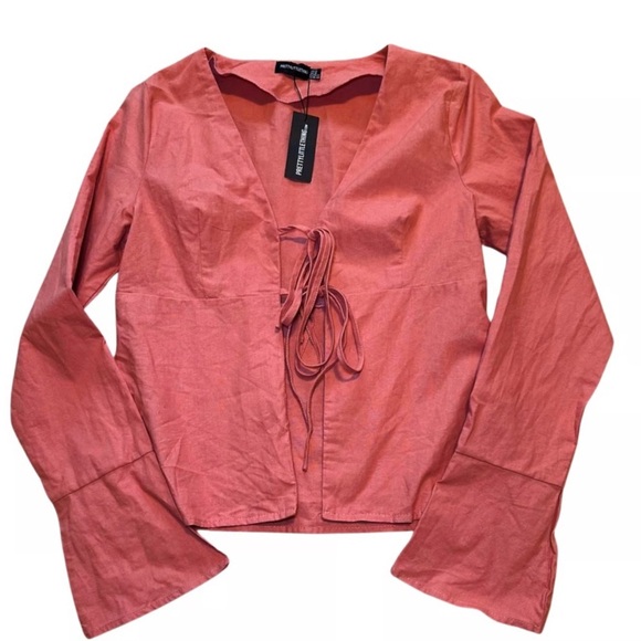 PrettyLittleThing Tops - PrettyLittleThing Coral Tie Front Blouse Size 10P